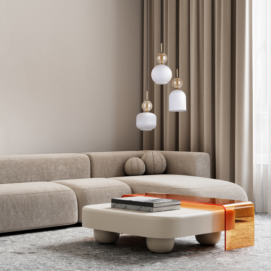 lampadario per camera da letto stile contemporaneo 3 vetri pendenti bianco ambra